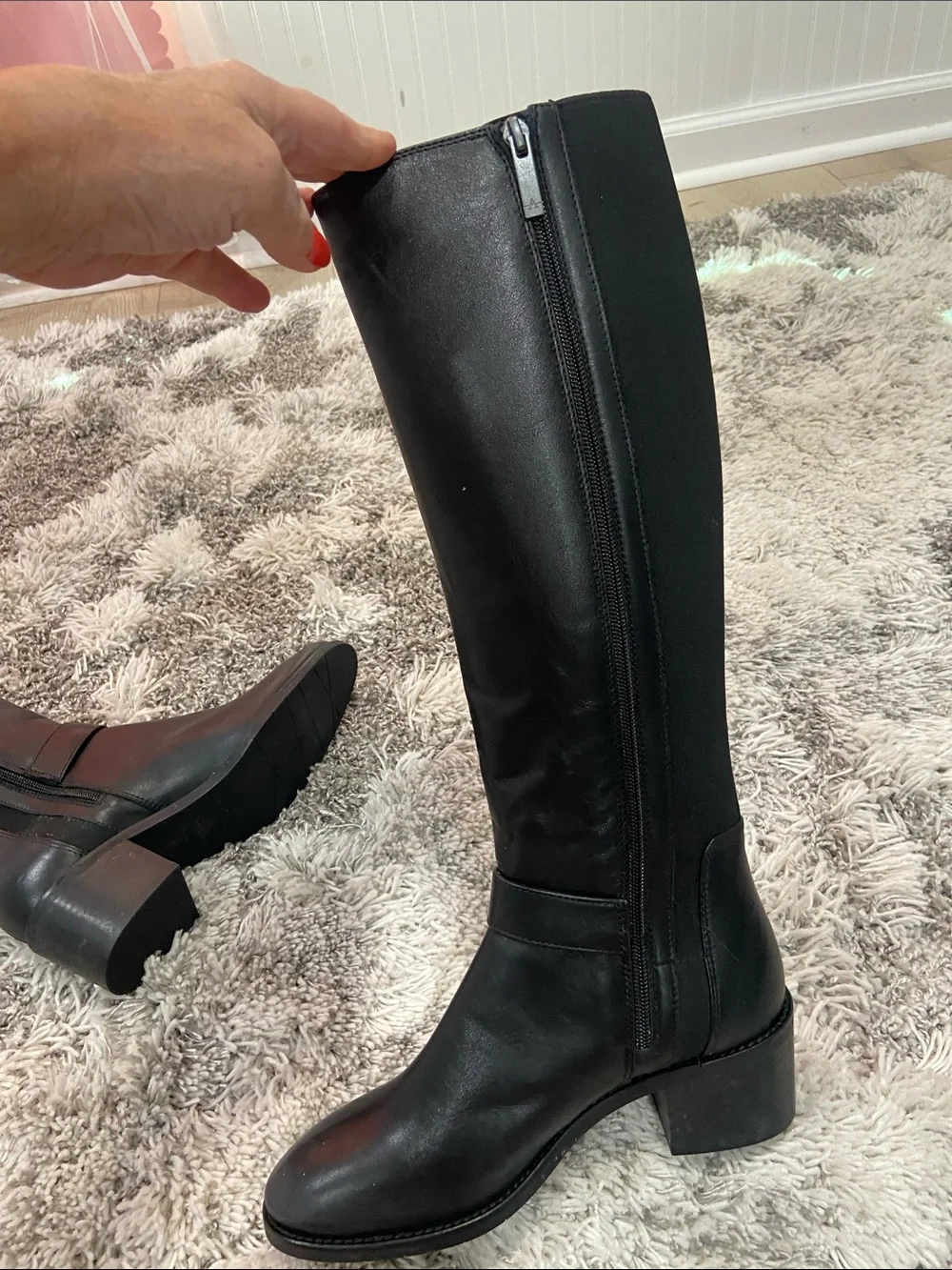 Aquatalia Black Up to the-Knee Buckle Riding Boots size 8.5 M
